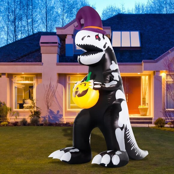 7FT Skeleton Dinosaur Halloween Blow Up Inflatable Decoration with LED Light - Picture 1 of 8